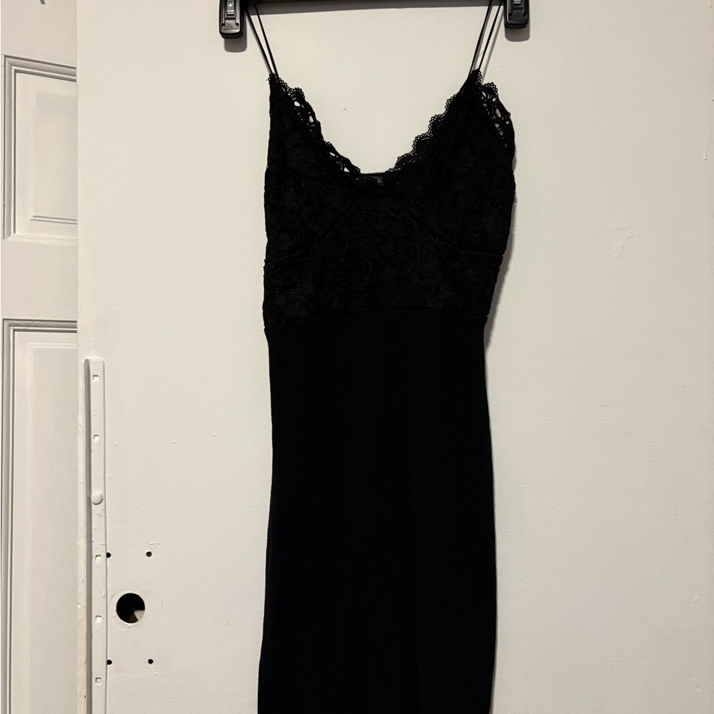 Love Culture Black Satin Chemise with Lace Trim